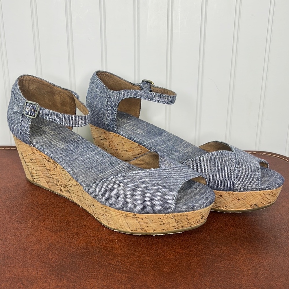Toms Blue Denim Wedges